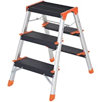 SONGMICS Escalera de 3 Peldaños- Escalera de Aluminio Plegable- Peldaños en Forma de A- de Doble Cara- Peldaños de 12 cm…